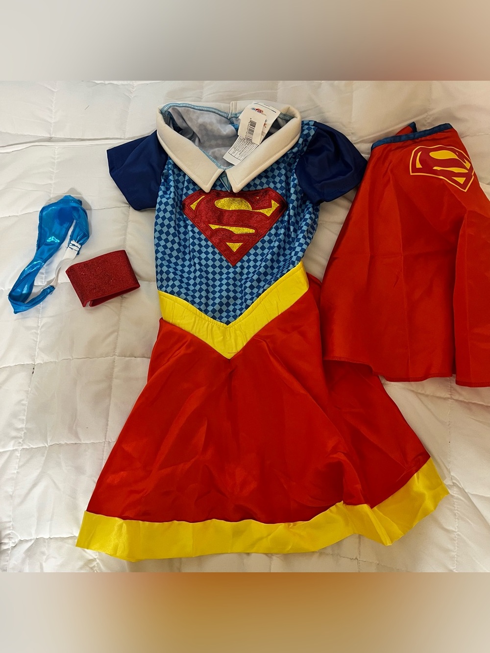 Supergirl Kids Costume Dress with Cape - Halloween outfit by DC size -M